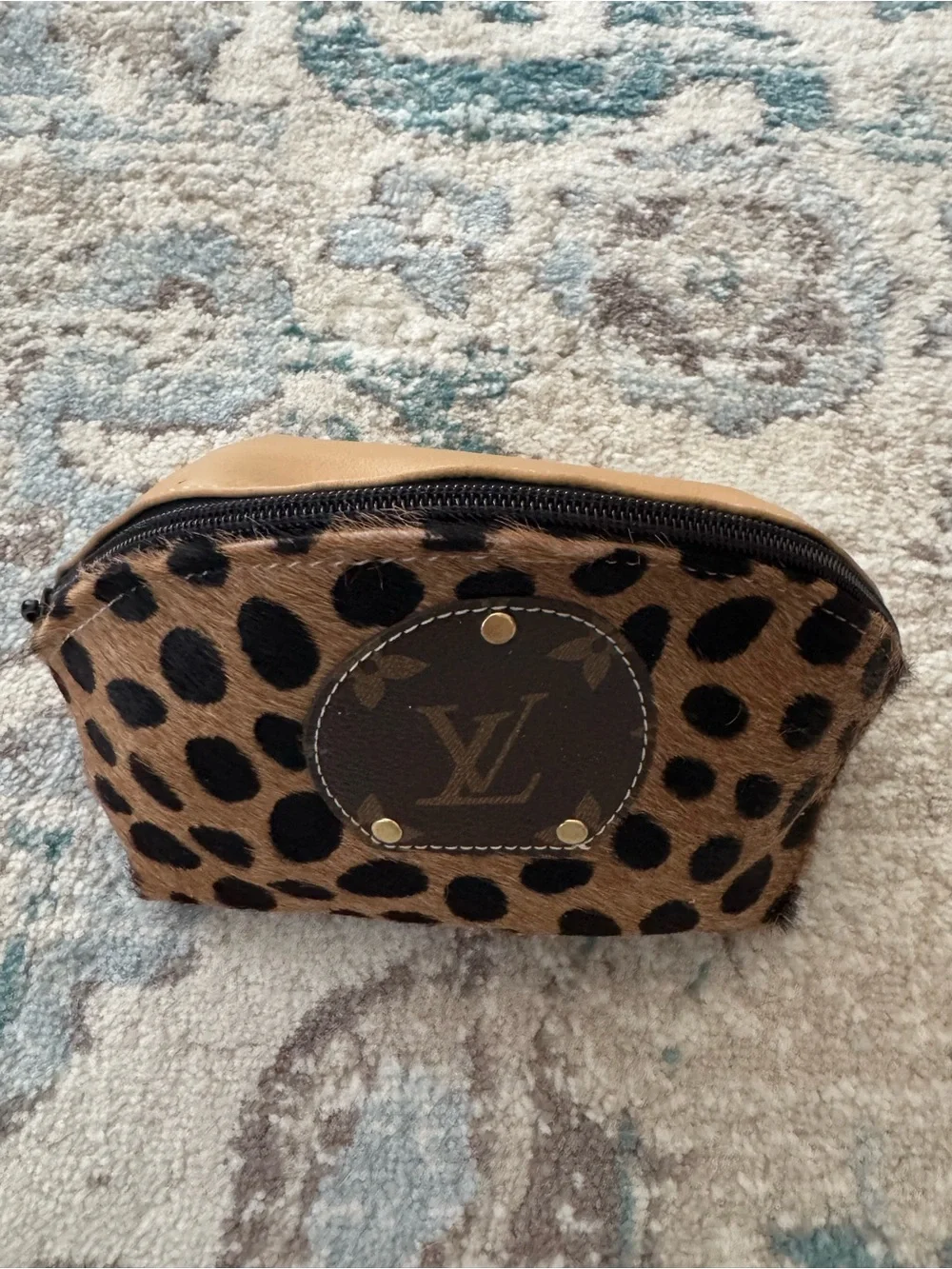 Cow High Brown Cowhide Animal Print Makeup Cosmetic Bag Zipper Pouch Western